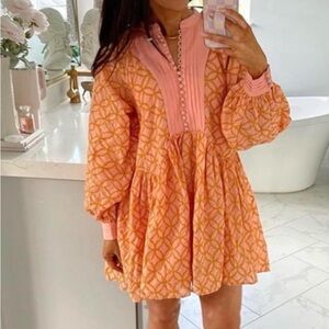 Aox Women babydoll embroidered Mini Dress Ruffle Long Sleeve Boho spring Tunic M